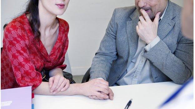 Couple talking to a doctor about fertility issues