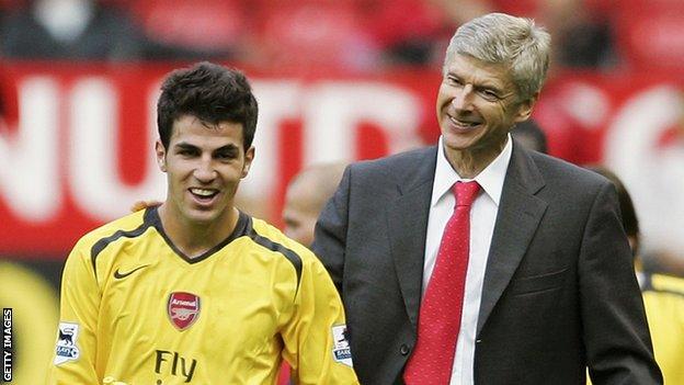 Cesc Fabregas (left) and Arsene Wenger