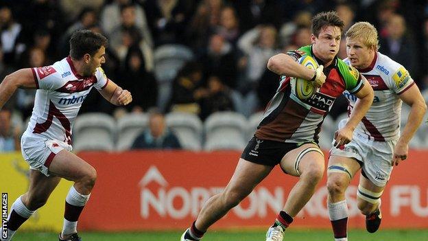 Jack Clifford on the run against Sale Sharks.