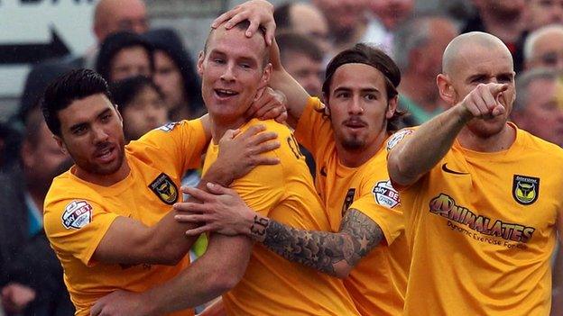 James Constable celebrates scoring for Oxford