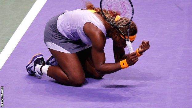 Serena Williams celebrates her WTA Championships triumph