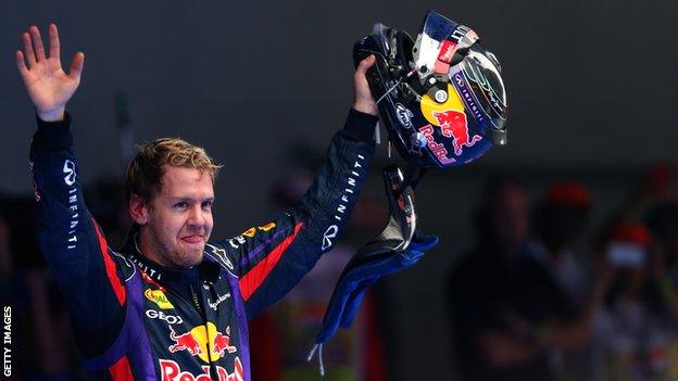 Sebastian Vettel celebrating after clinching the World Championship