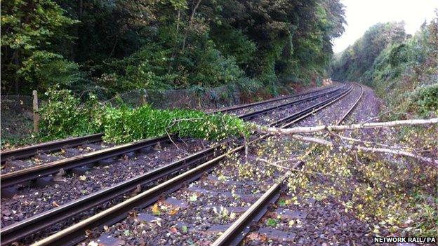 Blocked rail line at Beltring, Kent