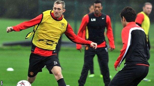 Manchester United's Darren Fletcher in training at Carrington