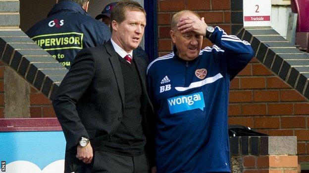 Hearts manager Gary Locke and assistant manager Billy Brown