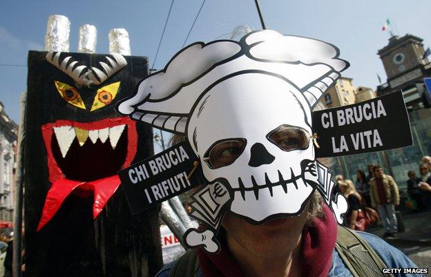 A 2011 protest against the long running rubbish crisis in Naples