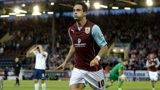 Danny Ings celebrates a goal for Burnley