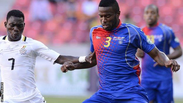 Cape Verde's Fernando Varela (right) fights for the ball with Christian Atsu of Ghana