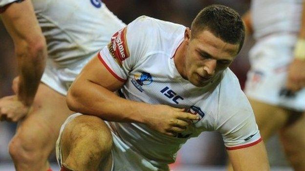 Sam Burgess playing for England against Australia in the Rugby World Cup