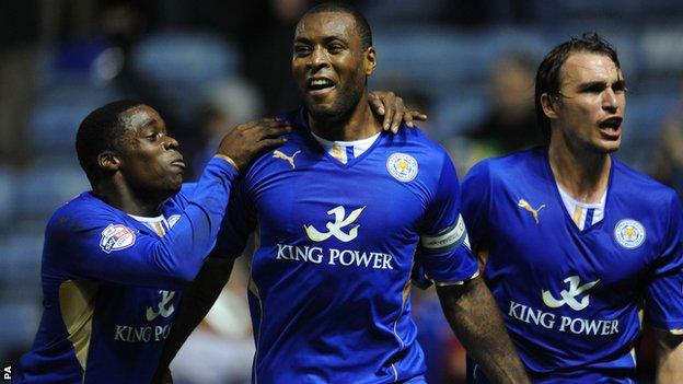 Leicester defender Wes Morgan celebrates