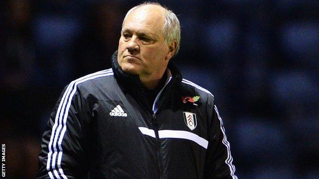 Fulham boss Martin Jol watches on a his side lose to Leicester City