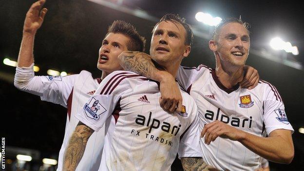 West Ham celebrate Matt Taylor's opening goal at Burnley