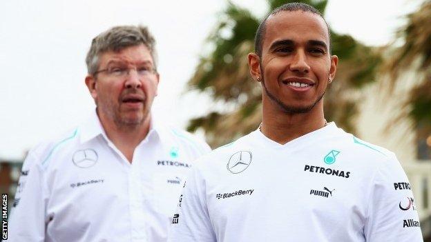 Ross Brawn and Lewis Hamilton