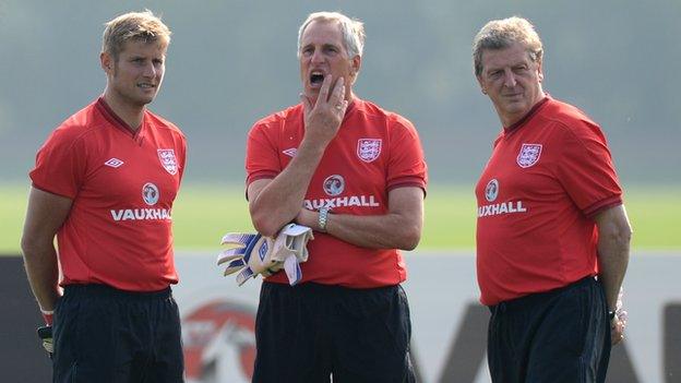 England manager Roy Hodgson (right) with goalkeeping coaches Dave Watson (left) and Ray Clemence