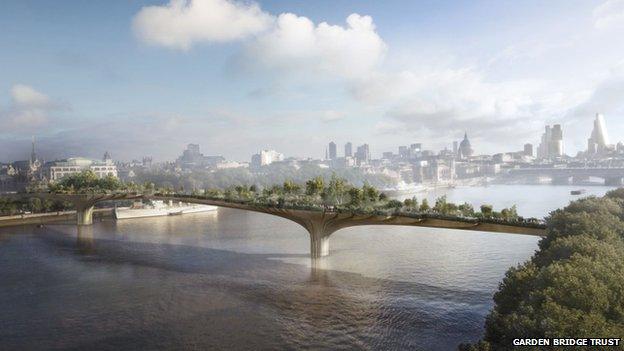 Design image of the garden bridge over River Thames