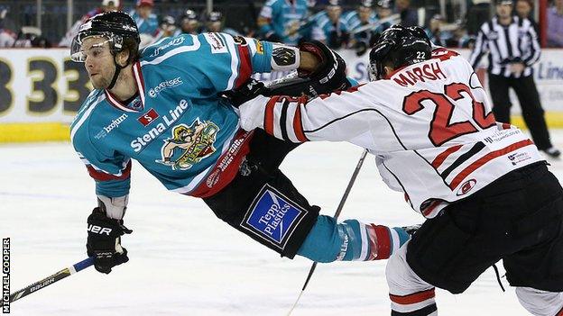 Giants forward Darryl Lloyd takes a tumble after this tackle from Cardiff's Tyson Marsh