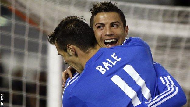 Real Madrid's Cristiano Ronaldo and Gareth Bale celebrate