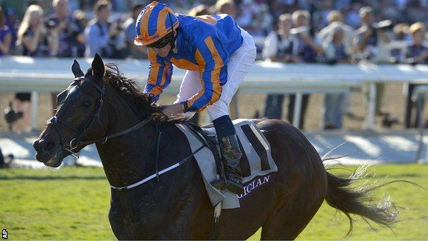 Ryan Moore steers Aidan O'Brien's Magician to victory in the Breeders Cup Turf at Santa Anita