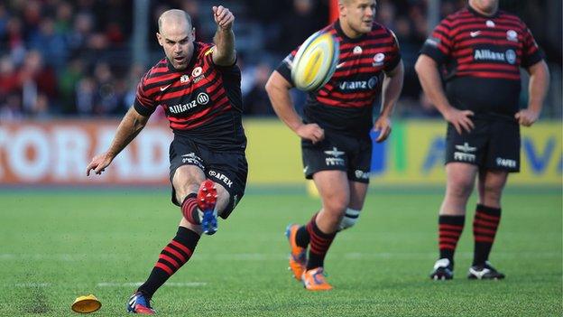 Charlie Hodgson lands a penalty in Saracens' win over Newcastle