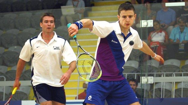 Scottish squash player Alan Clyne in action at the 2010 Commonwealth Games