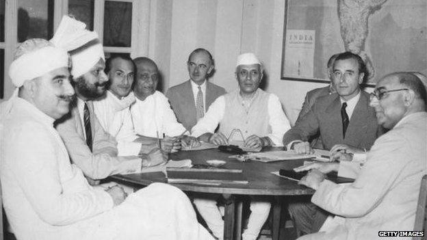 Sardar Patel (fourth from the left), June 1947 meeting