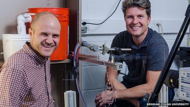 Randy Hurd and Tadd Truscott with their urination simulator