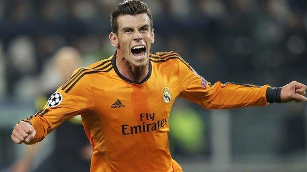 Real Madrid's Gareth Bale celebrates scoring against Juventus