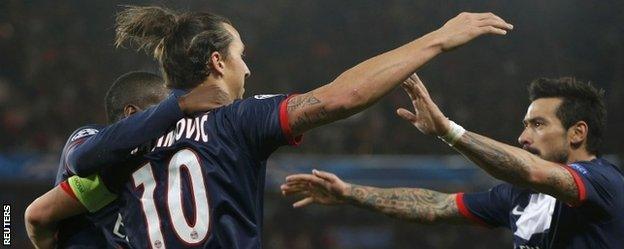 Zlatan Ibrahimovic celebrates after scoring Paris St Germain's equaliser