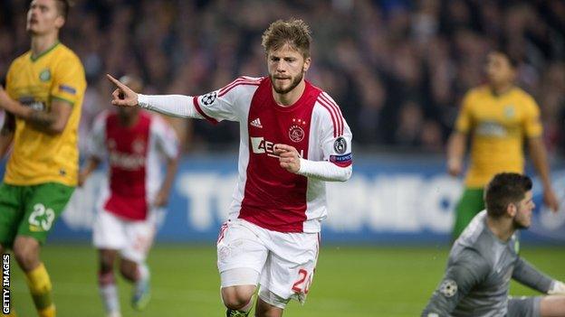 Lasse Schone celebrates Ajax's winner against Celtic