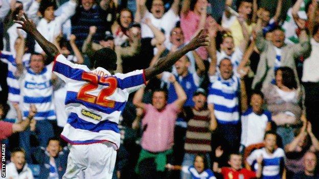 Shabazz Baidoo celebrates scoring for QPR