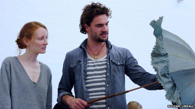 Emma West as Lizzie Siddal and Tom Bateman as Dante Gabriel Rossetti in rehearsals for Lizzie Siddal. Photo Credit Michael Lindall