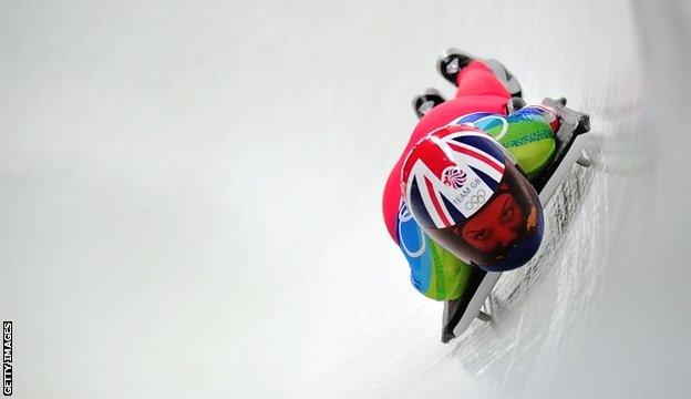 Amy Williams competing in the skeleton at Vancouver 2010