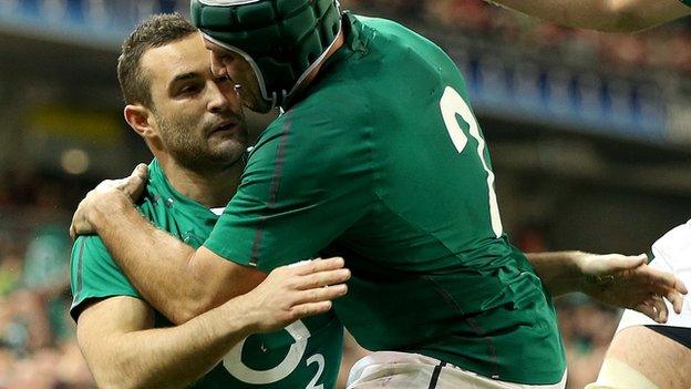 Rory Best congratulates double try scorer Dave Kearney