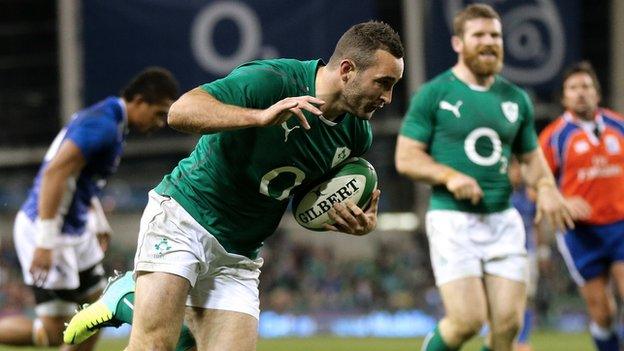 Ireland debutant Dave Kearney scored two tries after coming on as a second-half replacement