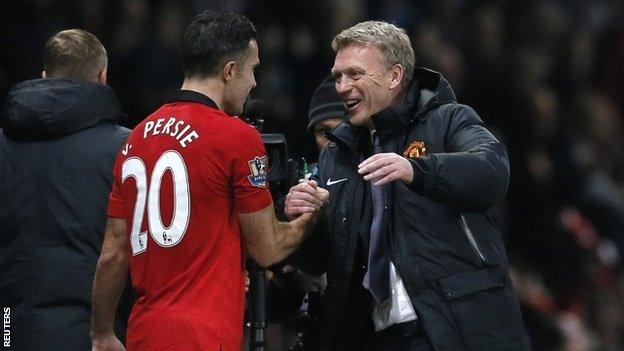 David Moyes & Robin van Persie celebrate