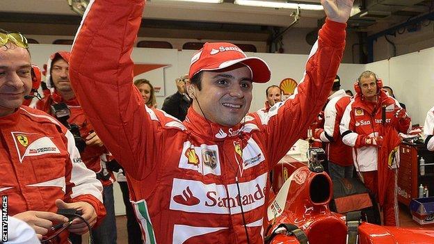 Felipe Massa says goodbye to his Ferrari team-mates