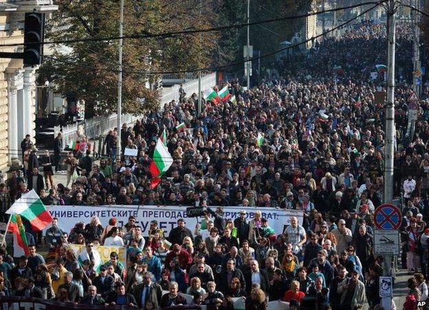 Protesters in Sofia, 10 November