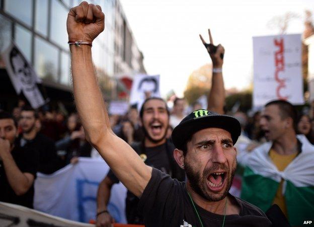 Protesters in Sofia, 10 November