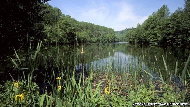The Middle Pond looking north east towards the Boathouse at Woodchester Park