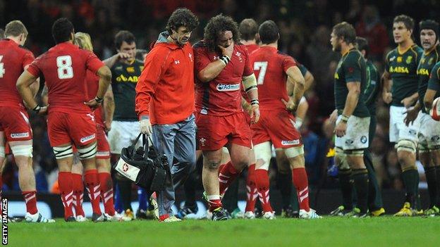 Wales prop Adam Jones limps off against South Africa