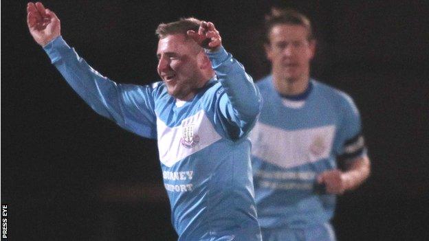 David Cushley celebrates scoring the opener against Portadown