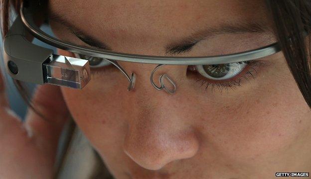 Woman wearing Google Glass