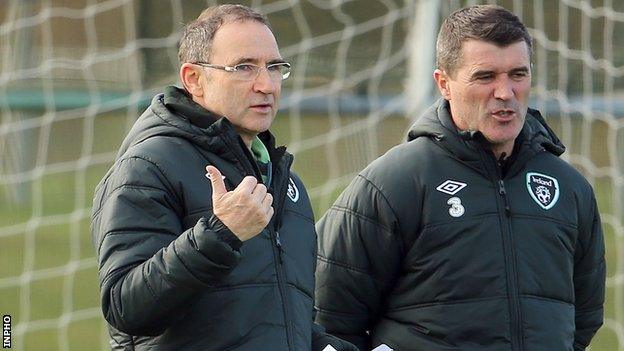 Martin O'Neill and Roy Keane at Republic of Ireland training on Wednesday