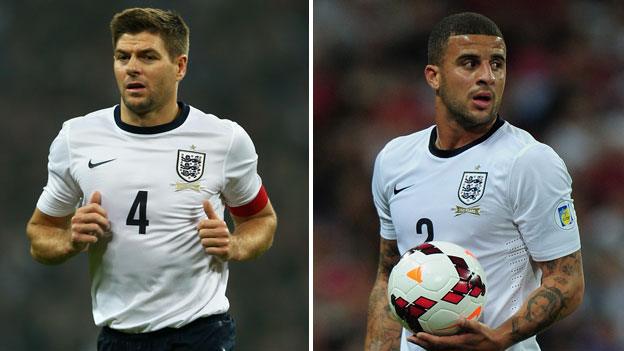 Steven Gerrard & Kyle Walker playing for England