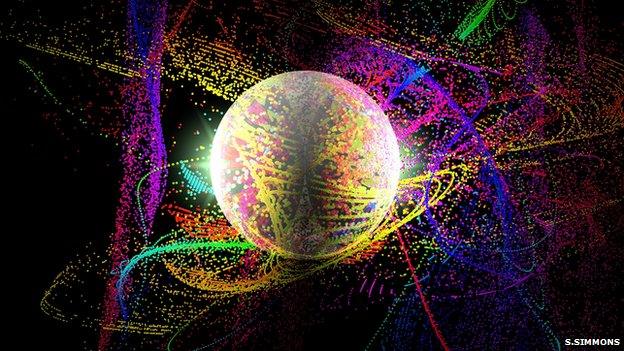 An artistic rendition of a 'bound exciton' quantum state used to prepare and read out the state of the qubits