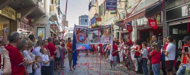 Gibraltar celebrates their acceptance into Uefa