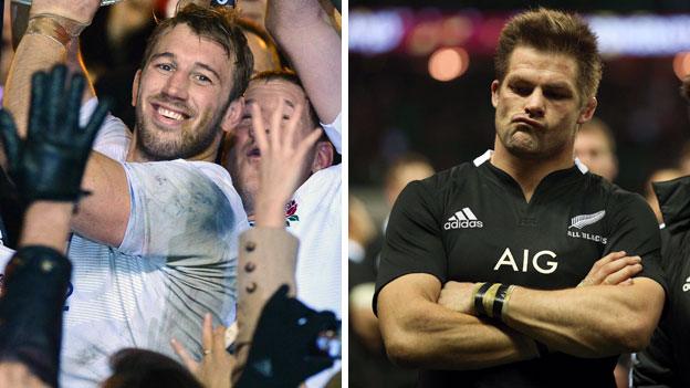 Victorious England captain Chris Robshaw and defeated All Black counterpart Richie McCaw in 2012