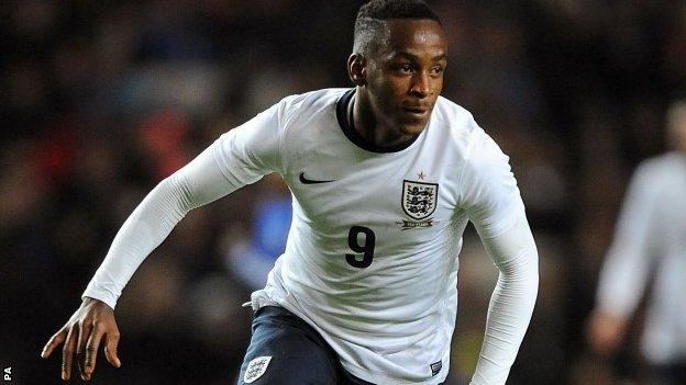 Saido Berahino celebrates scoring for England U21s against Finland