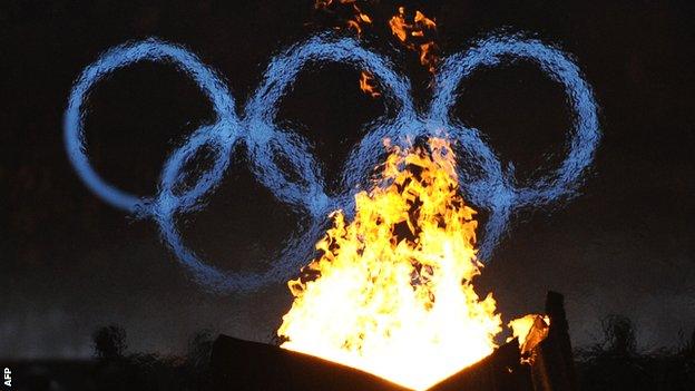 The Olympic torch burns at the 2010 winter Games in Vancouver