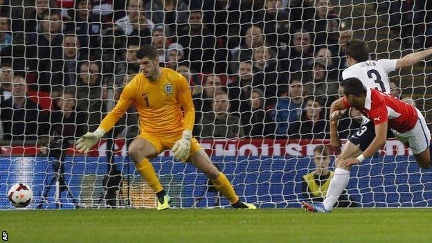 Alexis Sanchez heads home Chile's goal